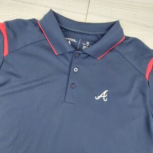 Antigua Atlanta Braves Polo Shirt Mens XL Navy Blue Red MLB Athletic Golf Casual